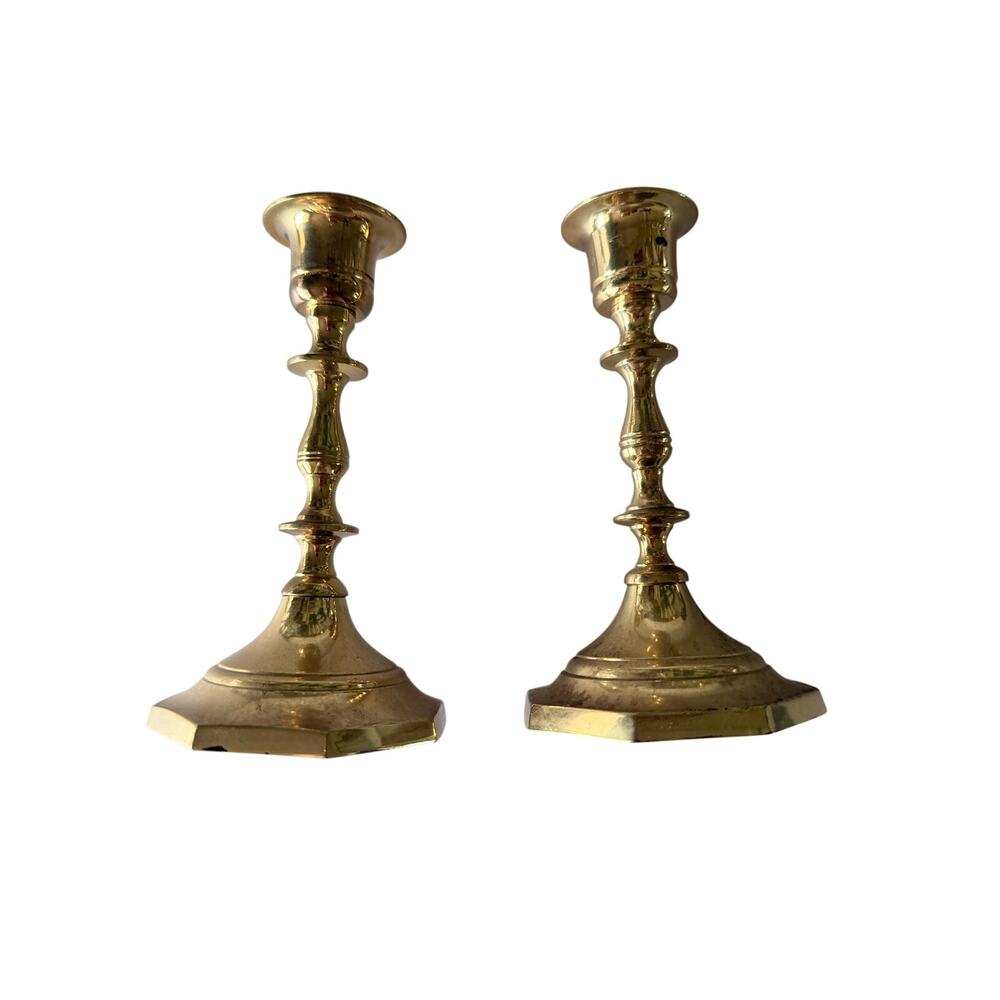 Set of 2 matching brass candlesticks cottagecore vintage decor whimsical retro